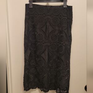 Abercrombie & Fitch Black Lace Midi Skirt - Elegant Floral Crochet Design